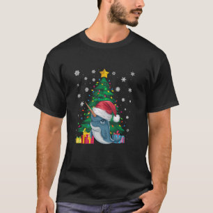 Ugly Sweater Christmas Tree Lights Narwhal Santa H T-Shirt
