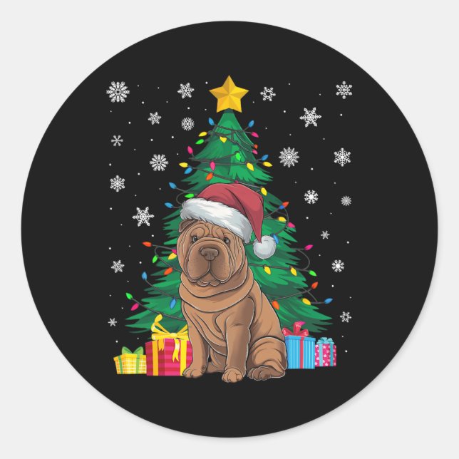 Ugly Sweater Christmas Tree Lights Shar Pei Dog Sa Runder Aufkleber (Vorderseite)
