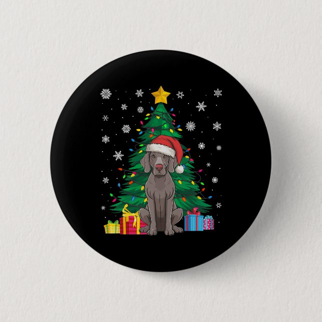 Ugly Sweater Christmas Tree Lights Weimaraner Hund Button (Vorderseite)