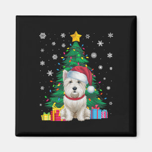 Ugly Sweater Christmas Tree Lights Westie Dog Sant Magnet