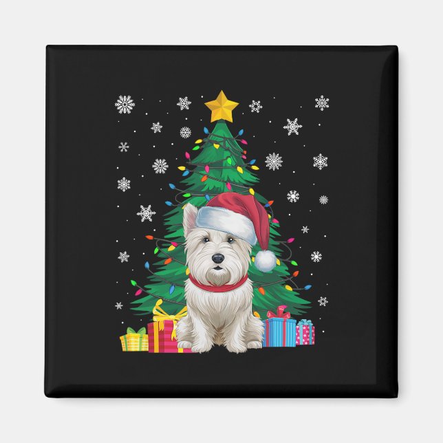 Ugly Sweater Christmas Tree Lights Westie Dog Sant Magnet (Vorne)