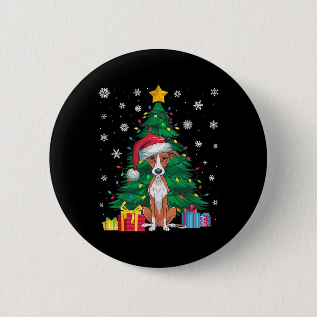 Ugly Sweater Christmas Tree Lights Whippet Dog San Button (Vorderseite)