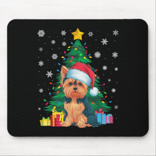 Ugly Sweater Christmas Tree Lights Yorkie Dog Sant Mousepad