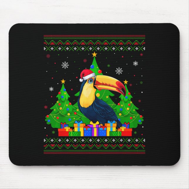 Ugly Sweater Christmas Tree Santa Hat Toucans Xmas Mousepad (Vorne)