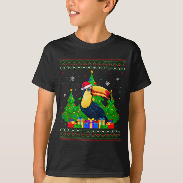 Ugly Sweater Christmas Tree Santa Hat Toucans Xmas T-Shirt (Vorderseite)