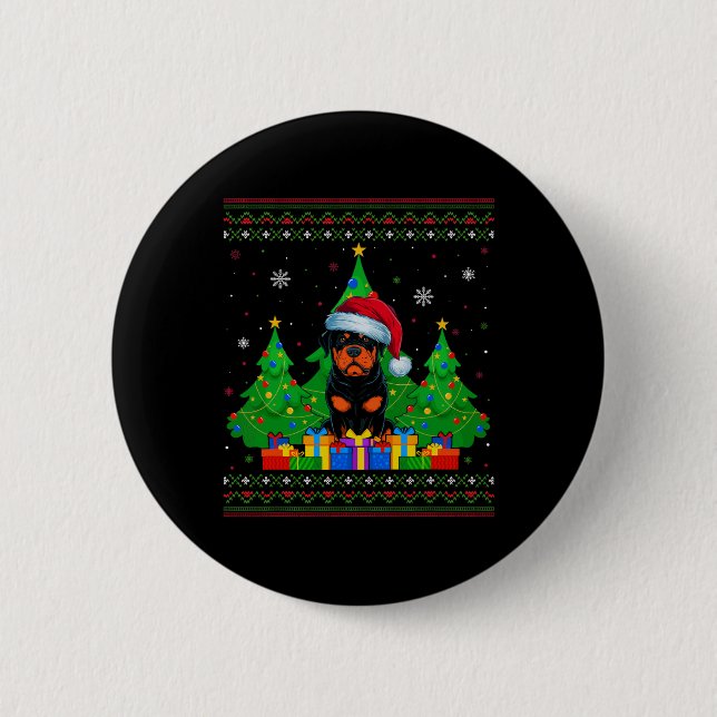 Ugly Sweater Christmas Tree Weihnachtsmannmütze Ro Button (Vorderseite)