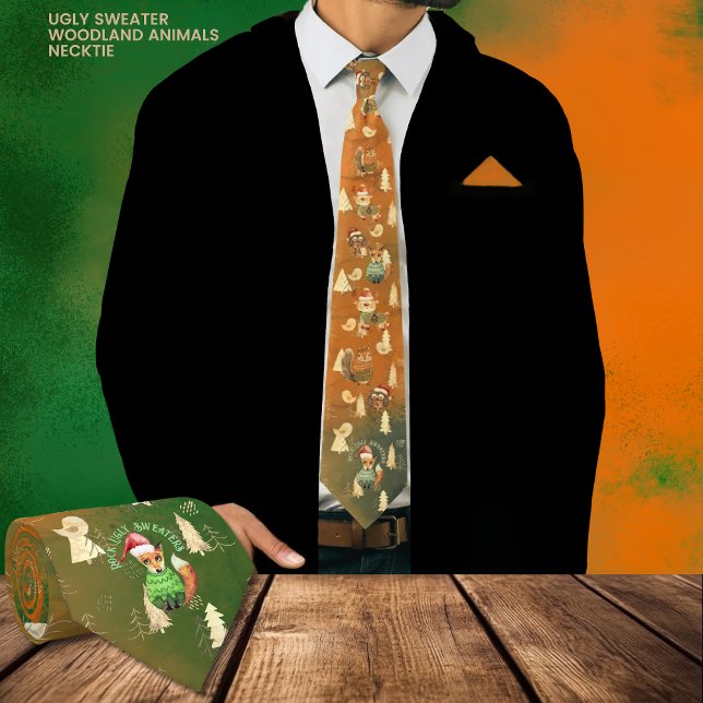 Ugly Sweater Coole Tiere Orange Green Krawatte (Ugly Sweater Cool Animals Orange Green Neck Tie)