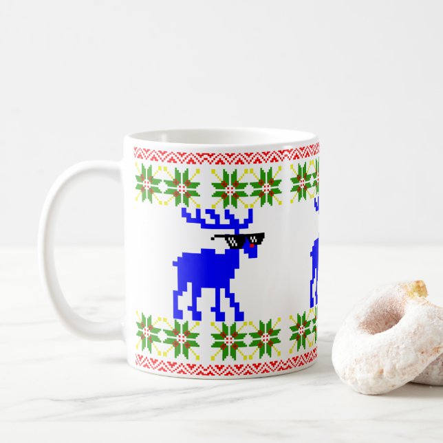 Ugly Sweater (Deal With It) Reindeer Christmas Kaffeetasse (Mit Donut)