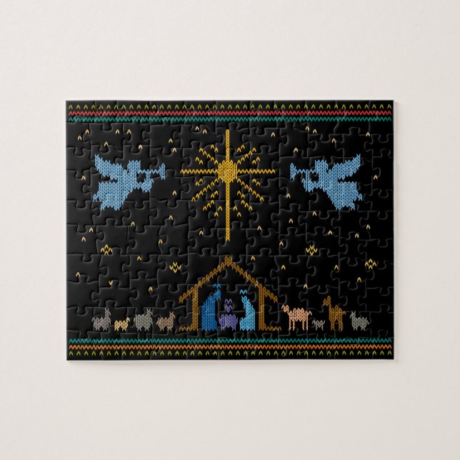 Ugly Sweater Design Krippe Christlich Religiöse Puzzle (Horizontal)
