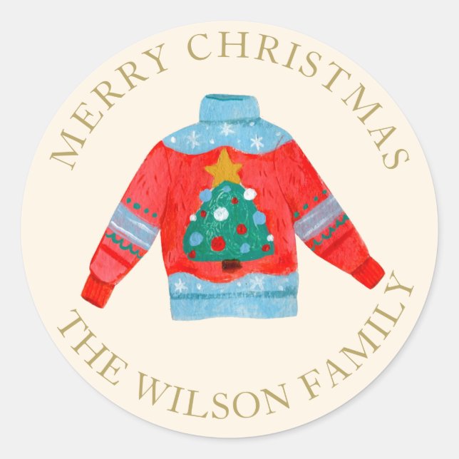 Ugly Sweater Familie Niedlich Frohe Weihnachtsfeie Runder Aufkleber (Vorderseite)