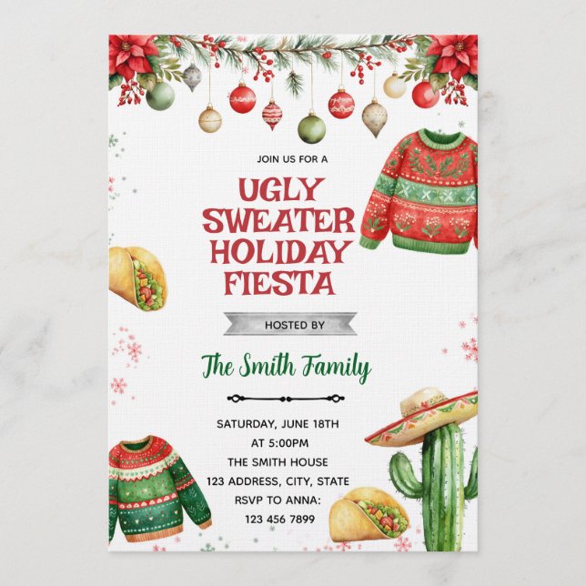 Ugly Sweater Fiesta Christmas party Invitation Einladung (Vorderseite)