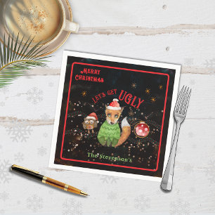 Ugly Sweater Fox & Owl Holiday Serviette