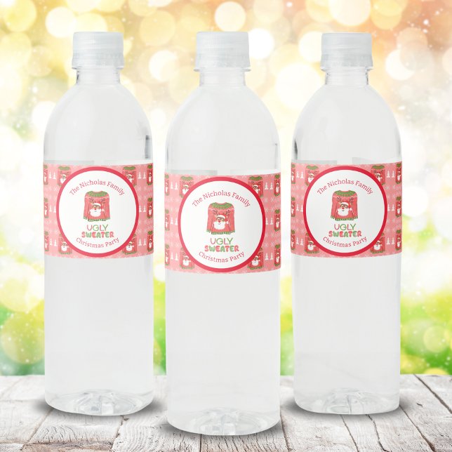 Ugly Sweater Funny Reindeer Weihnachtsfest Party Wasserflaschenetikett (Von Creator hochgeladen)