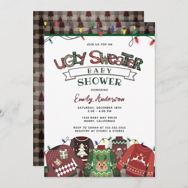 Ugly Sweater Gender Neutral Holiday Baby Dusche Einladung (Vorne/Hinten)