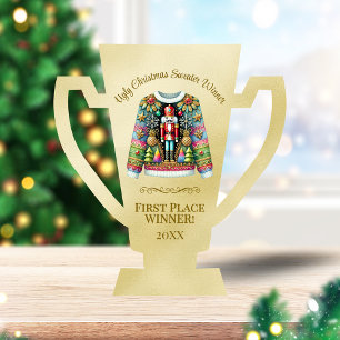Ugly Sweater Gewinner Gold 1. Platz Trophäe Freistehende Fotoskulptur
