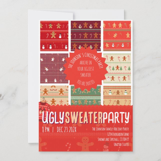 Ugly Sweater Gingerbread Knit Christmas Party Einladung (Vorderseite)