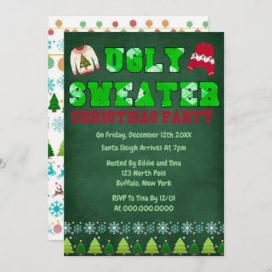Ugly Sweater Green Chalkboard Weihnachtsfest Party Einladung