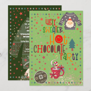 Ugly Sweater Hot Chocole Green Christmas Party Einladung