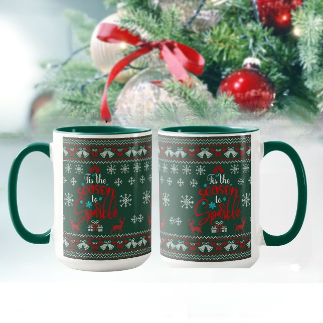 Ugly Sweater ist die Jahreszeit, um grünen Kaffee  Tasse (Tis the season to sparkle Christmas mug - GiftsHub collection)