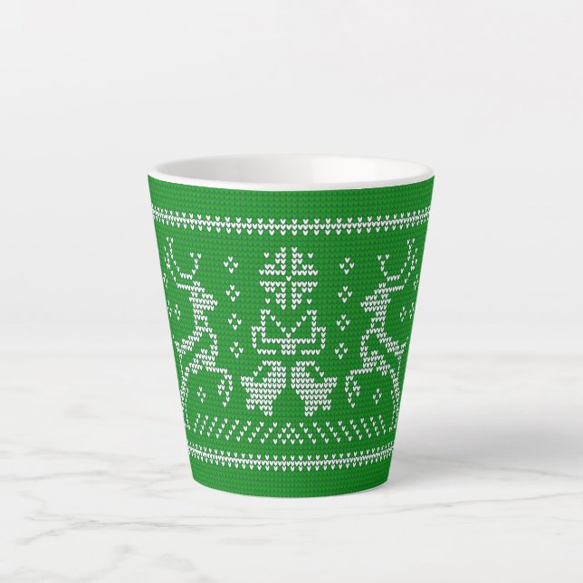 Ugly Sweater Jingle Glocken Weihnachtsdehirsche gr Milchtasse (Vorderseite)