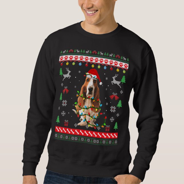 Ugly Sweater Lights Basset Hound Santa Dog Sweatshirt (Vorderseite)