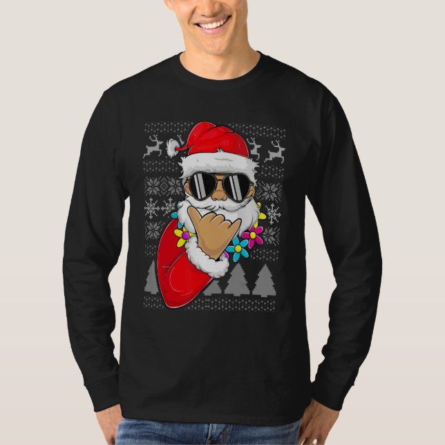 Ugly Sweater Mele Kalikimaka Apparel Shaka Santa C T-Shirt (Vorderseite)