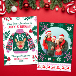 Ugly Sweater mit Rentier Family Foto Feiertagskarte