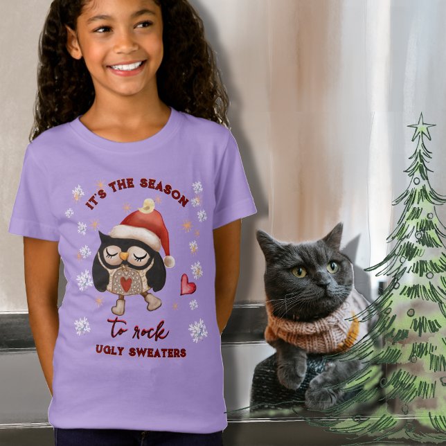 Ugly Sweater Niedlich Girl Owl T - Shirt (Ugly Sweater Cute Girly Owl T-Shirt)