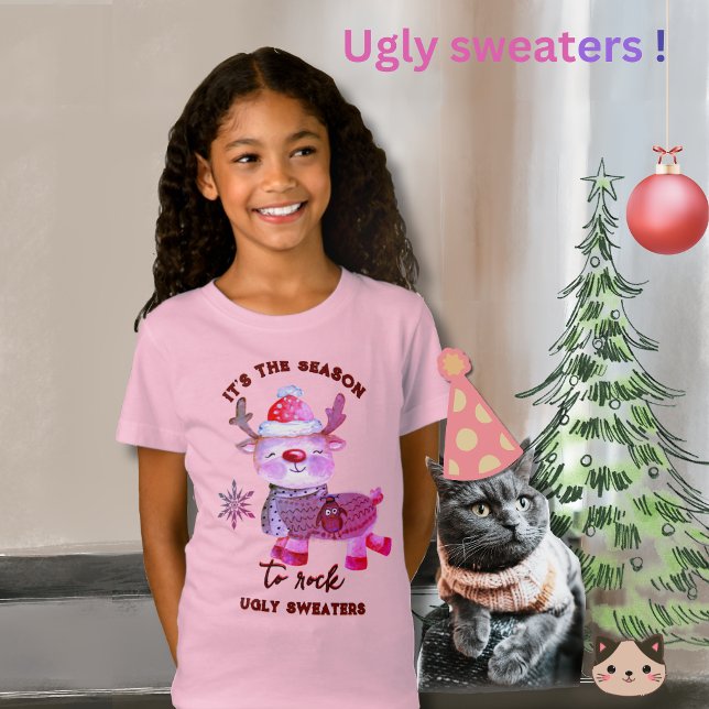 Ugly Sweater Niedlich Pink Dei T - Shirt (Ugly Sweater Cute Pink Deer T-Shirt)