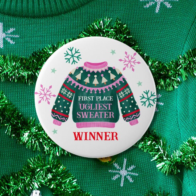 Ugly Sweater Party 1. Platz Gewinner Button (Ugly Sweater Party 1st Place Contest Winner Button)