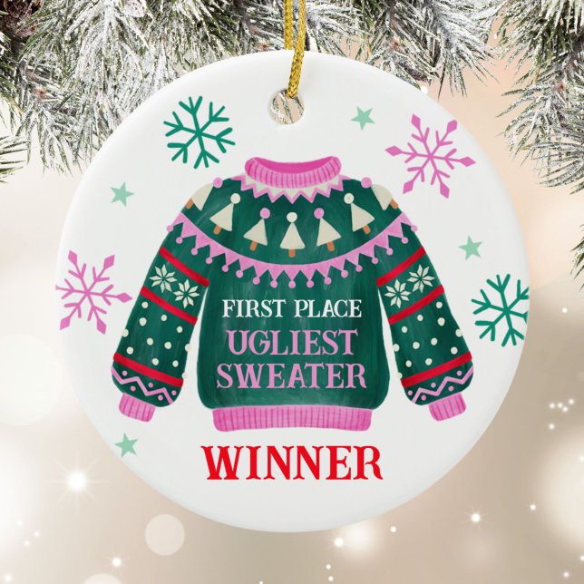 Ugly Sweater Party 1. Platz Gewinner Keramik Ornament (Ugly Sweater Party 1st Place Contest Winner Ceramic Ornament)