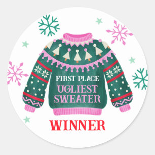 Ugly Sweater Party 1. Platz Gewinner Runder Aufkleber