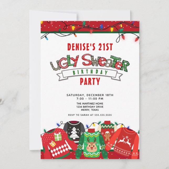Ugly Sweater Party 21. Geburtstag Einladung (Vorderseite)