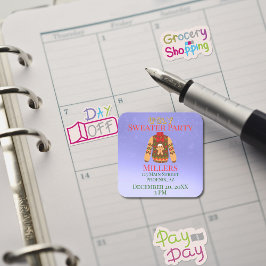 Ugly Sweater Party Erinnerung Quadratischer Aufkleber