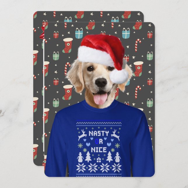 Ugly Sweater Party Golden Retriever Einladung (Vorne/Hinten)