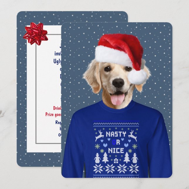 Ugly Sweater Party Golden Retriever Einladung (Vorne/Hinten)