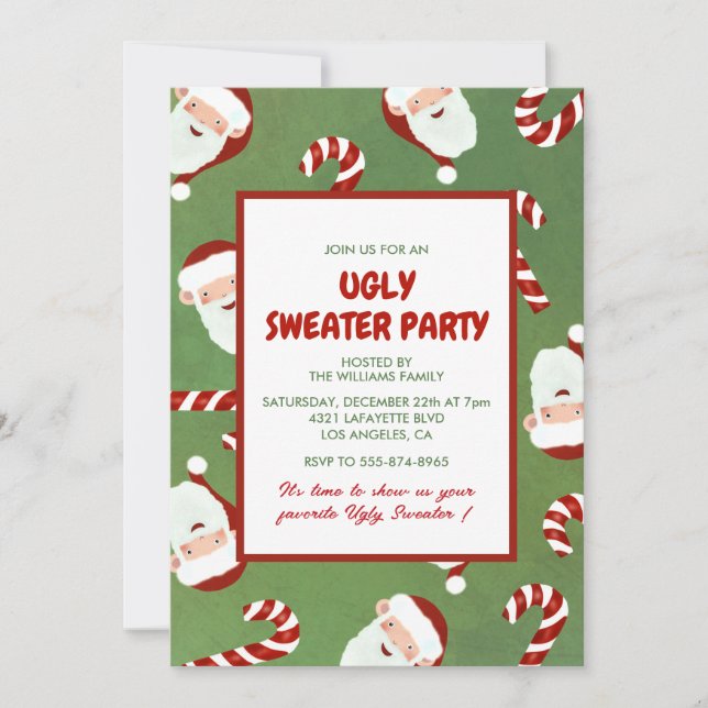 Ugly Sweater Party laden Niedlich Santa Barley Sug Einladung (Vorderseite)
