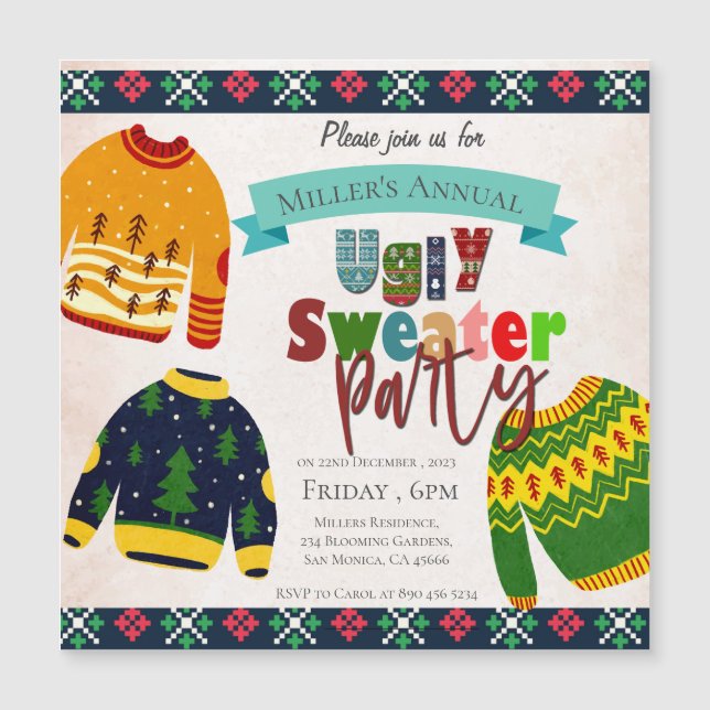 Ugly Sweater Pattern Weihnachts-Party Einladung (Vorderseite)