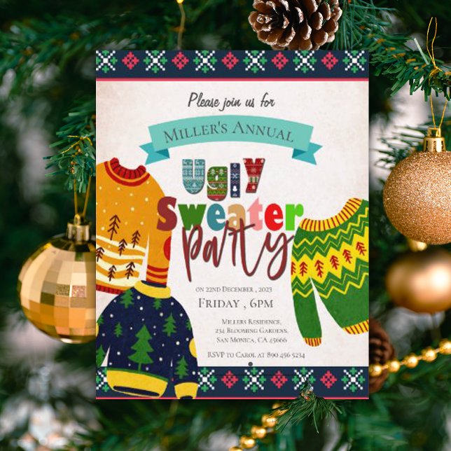 Ugly Sweater Pattern Weihnachts-Party Einladung (Ugly Sweater Pattern Christmas Party Invitation)