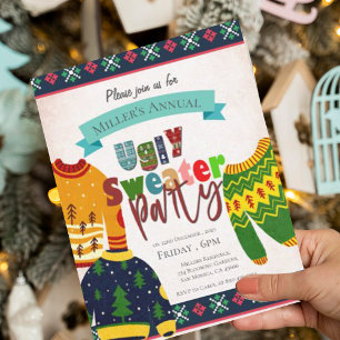 Ugly Sweater Pattern Weihnachts-Party Einladung Postkarte