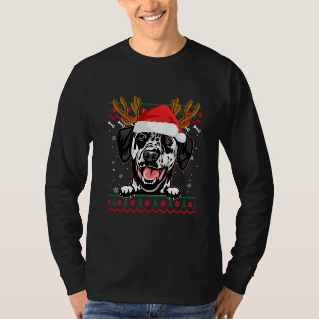 Ugly Sweater Reindeer Santa Christmas Dalmatian T-Shirt (Vorderseite)