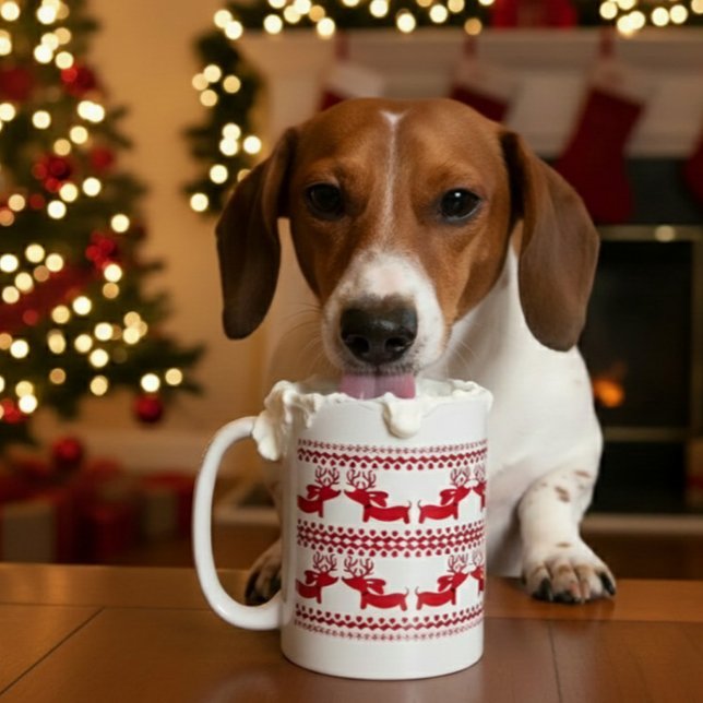 Ugly Sweater Rentier Dackel Tee Kaffee Tasse (Dachshund Christmas Coffee Mug – Fair Isle Nordic Reindeer Wiener Dog Holiday Gift)