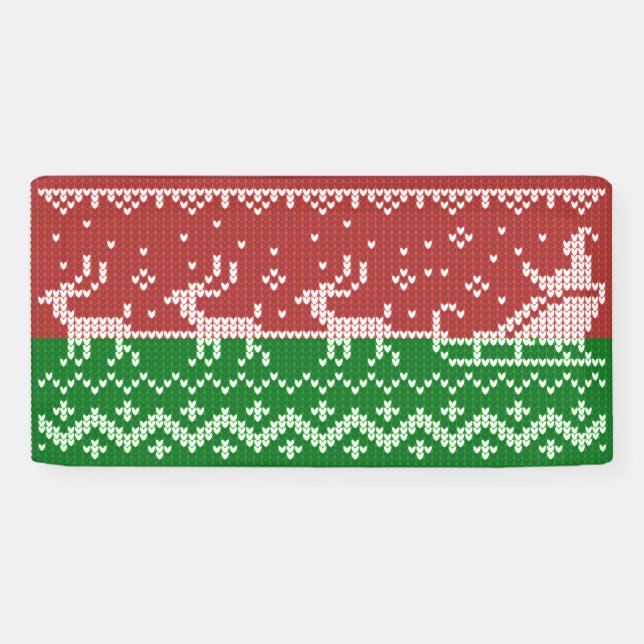Ugly Sweater Santa Claus Schlitten und Rentiere Banner (Horizontal)