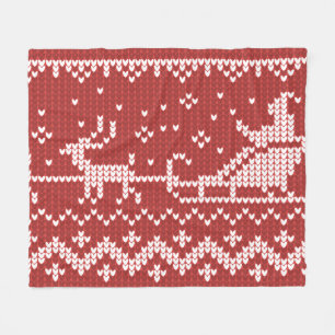 Ugly Sweater Santa Claus Schlitten und Rentiere Fleecedecke