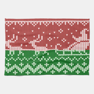 Ugly Sweater Santa Claus Schlitten und Rentiere Geschirrtuch