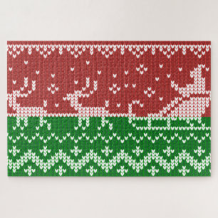 Ugly Sweater Santa Claus Schlitten und Rentiere Puzzle