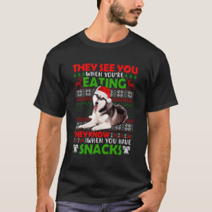 Ugly Sweater Sibirien Husky sehen Sie essen T-Shirt