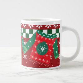 Ugly Sweater Snowflake Muster Red Green Jumbo-Tasse