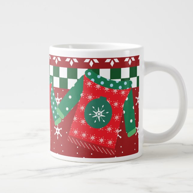 Ugly Sweater Snowflake Muster Red Green Jumbo-Tasse (Rechts)