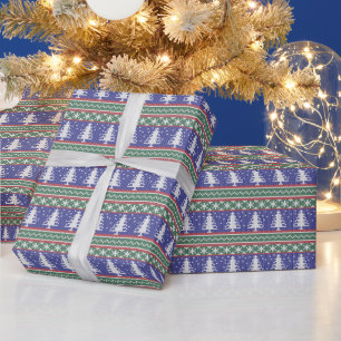 Ugly Sweater Strick Weihnachtsmuster   Blau Geschenkpapier
